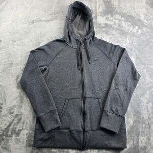 Nike Hoodie Mens Large Grey Therma-FIT Full Zip Fleece Jacket Thumbholes